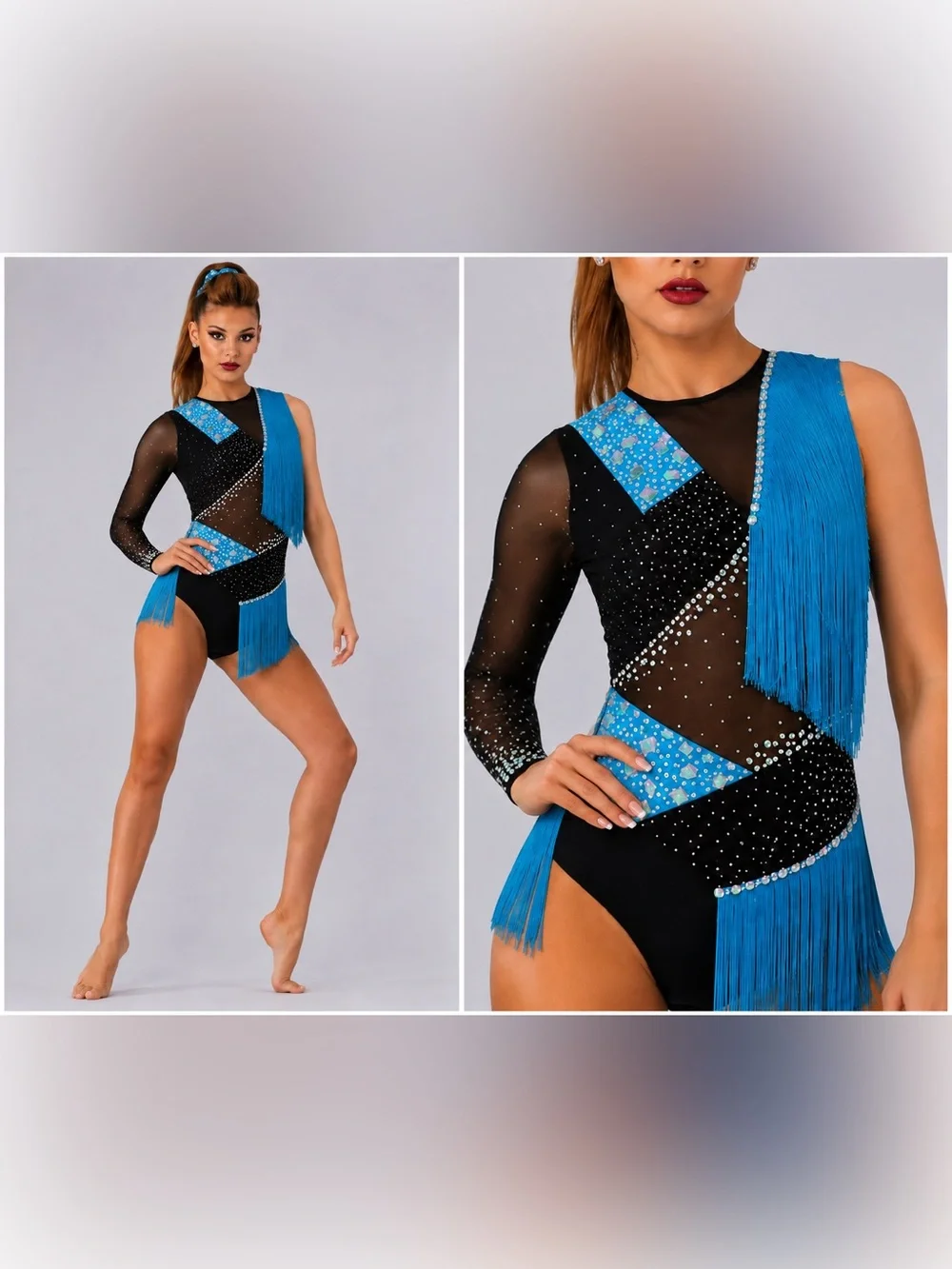 Glamour solo dance costume blue black jazz Broadway contemporary MA-Medium adult